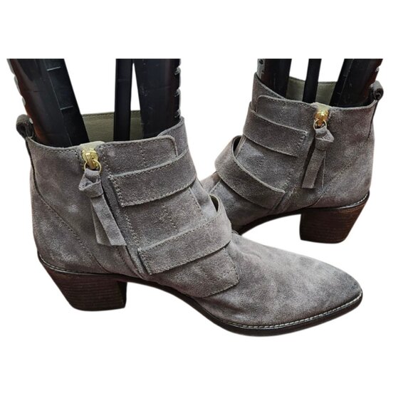 Boden Women’s Gray Suede Ankle Boots Size EU 42 Gold Buckle Strap - Picture 8 of 12
